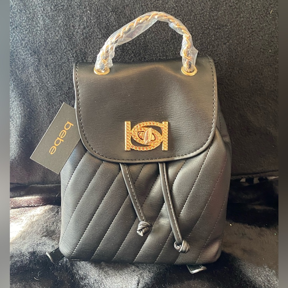 New Bebe Hera small black quilted backpack